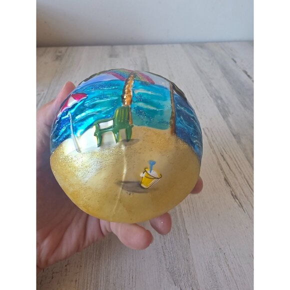 Beach glitter rainbow ball ornament palm tree tropical Hawaiian remember Xmas - Picture 8 of 12